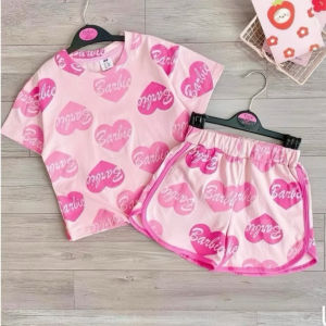 BB120 ชุดเซตเด็กผู้หญิง  เสื้อยืด+กางเกงขาสั้น โทนชมพูน่ารัก ใส่สบาย พร้อมส่ง