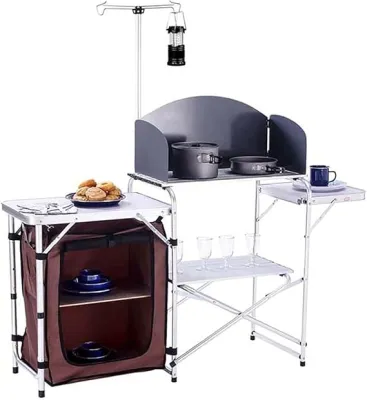 Portable Kitchen Station Table Collapsible with Storage Outdoor Camping Equipment Hiking Three Table Tops With Bag