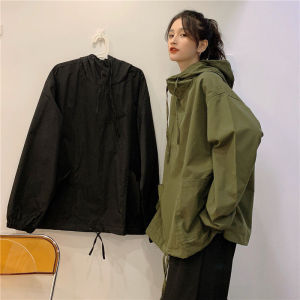 IELGY Korean version of loose wild hooded pullover jacket thin coat ins tide