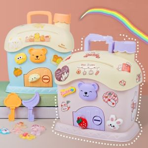 Durable Little Bear Banks Creative Interesting Cash Dispenser Simple House Modeling Cash Box Birthday Gift