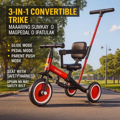 Beige Bike for Kids 3 in 1 Adjustable Tricycle Balance Bike 1 to 5 Years Old Cool Scooter Boy&Girl gift Stable Anti-slide