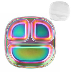 LIFE SHOPS Reusable Portion Control Plate 304 Stainless Steel Dazzling 3 Compartment Food Tray Dinnerware Balanced Diet Divided Dinner Plates Adults/Kids