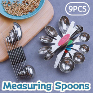 Measuring Spoons Stainless Steel Magnetic Double End 9 Piece Set Narrow Oval Baking Cooking Kitchen