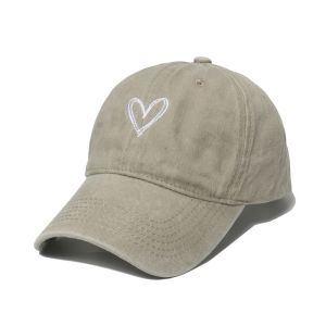 Love Heart Embroidery Baseball Cap Women Men Retro Solid Color Washed Cotton Adjustable Caps Couple Casual Sports Snapback Hat