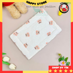 Gối cho bé sơ sinh xô muslin cao cấp thấm hút thoáng mát gối ngủ cho bé lót nhung hạt đậu Happy Store