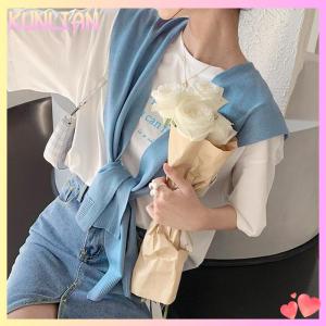 [KUNLIAN] Korean Knitted Shawl Summer Air Conditioning Collar Neck Guard Knit Thin Knotted Cape Shoulder Scarf For Women