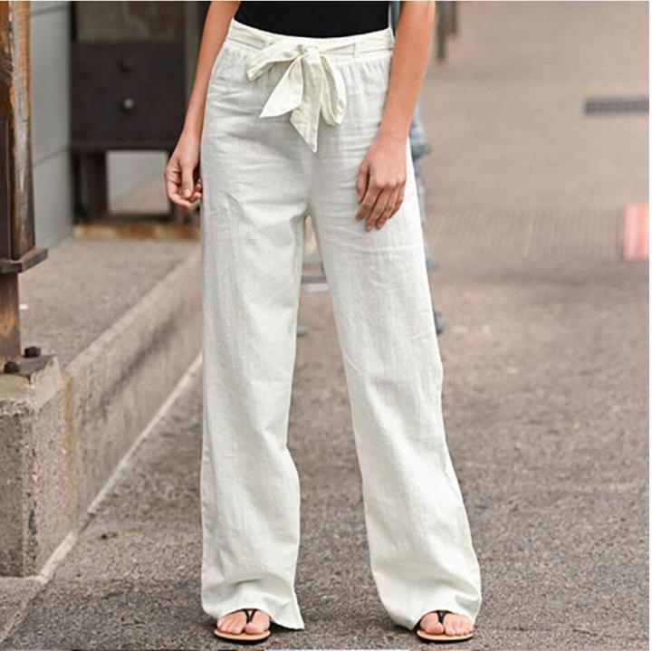 BANCHEN Women Casual Loose Long Pants Linen Cotton Pants Elastic Waist  Solid Straight Trousers Sports Spring Lazada PH