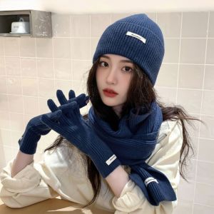 WAPKTY Bông ấm Bộ mũ khăn găng tay Đỏ Bảo vệ tai Mũ len đan Năm Mũ len mùa đông Quà Giáng Sinh