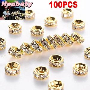 Heabety 100pcs 5 7 10mm Rondelle Disc 316 Stainless Steel Crystal Spacer Beads With Rhinestone For Jewelry Making DIY Bracelet