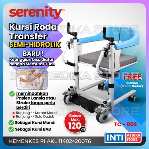 SERENITY - Kursi Roda Transfer + Tempat BAB + Joystick Handle SEMI HIDROLIK TC802 | Commode Chair TC 802 Toilet Duduk Portable