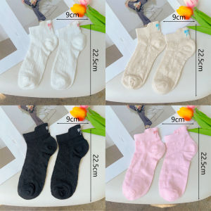 3Pairs New Fashion Summer Bow Knot Mesh Boat Socks for Female Sweet Lovely Breathable Thin Socks Daily Solid Colors Short Cotton Socks 