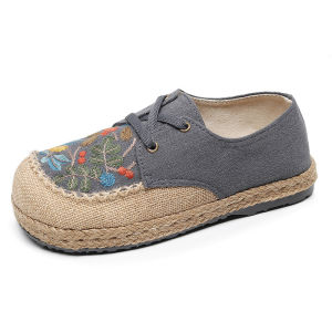 Spring Cloth Shoes Womens Round Toe Womens Shoes Chinese Style Shallow Retro Flats Lace-up Canvas Shoes in Stock