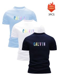 Printed T-Shirt 3 Pack Mens 100% Cotton Graphic Tees Funny Summer Blouse Casual Breathable Cool Luxury High Quality Clothing