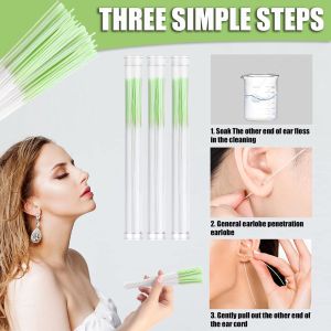 60 Pieces Ear Hole Floss Earrings Hole Cleaner Disposable Piercing Aftercare Piercing Cleaning Line
