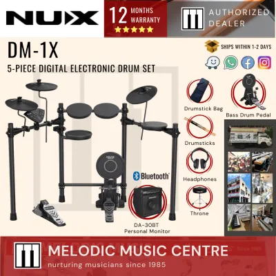NUX DM-1X 5 Piece Digital Electronic Drum Set with DA-30BT Monitor Speaker and Bass Kick Pedal (DM1X / DM1 / DA30)