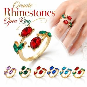 XIAHU Nhiều màu sắc Nhẫn hở đính đá pha lê Có thể điều chỉnh Lấp lánh Nhẫn họa tiết hoa Thời thượng Trang trí cầu kỳ Nhẫn hình chiếc lá Trang phục hàng ngày