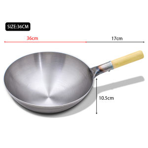 Konco Uncoated Wrought Iron Wok with Wood Handle Chinese Traditional Handmade Iron Cook Non-stick Pan Non-coating Gas Cooker Cookware Wrought Iron Pot