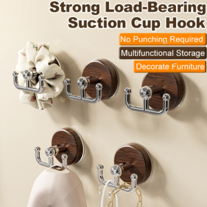 Wood Grain Suction Cup Hooks Waterproof Punch Free Easy Installation Coat Hat Key Hanger