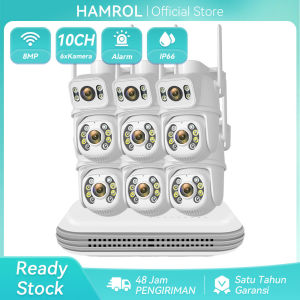 Hamrol Paket CCTV Nirkabel 8MP 6 Kamera PTZ Tahan Air dengan NVR dan Alarm Deteksi Gerakan