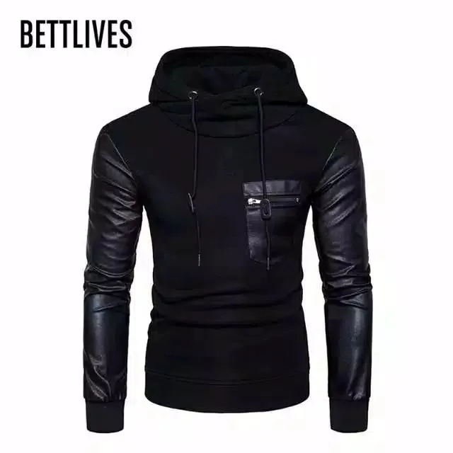 Sweater hodiie pria/jaket kombinasi kulit sintetis/jaket terbaru