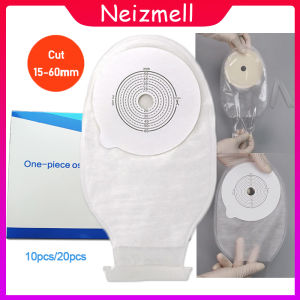 HDR 10ชิ้น/กล่องขนาด15-60มม. ฝาปิดสีขาวระบายน้ำได้ระบบเดียวถุงออสโตมี Kantong Kolostomi ถุงออสโตมีกระเป๋าพร้อมคลิป Stoma 2ชิ้น