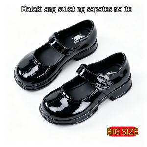 Girls shiny black Mary Jane shoes | Childrens rubber school uniform shoes non-slip waterproof Sizes 26-35