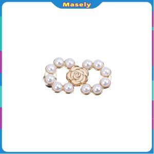 Masely Adjustable Waist Buckle Rose Flower Pearl Jean Pant Button Detachable Alloy Waist Tightener Pins