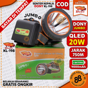 Senter kepala Cas DONY KL198 JUMBO 20 WATT 20W QLED LED T6 GUNUNG MURAH Sintar Dony Kepala SUPER TERANG 198 kl-198 BERBURU GUNUNG MANCING ANTI AIR CAHAYA PUTIH CAHAYA KUNING CAS ULANG RECHARGEABLE CHARGE