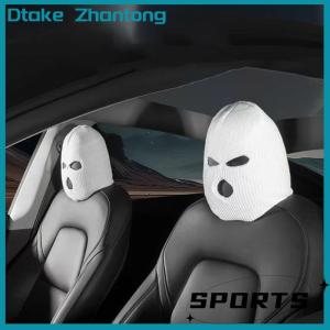 Dtake 1pc Car Seat Cover Masked Person Knitted Headgear Halloween Headrest Cover Decoration Car Anti-theft Warning Accessories