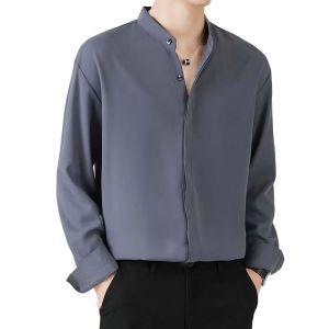 Stand collar hidden buckle long sleeve business plain shirt