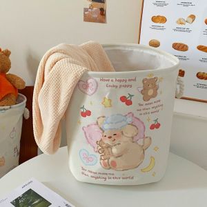 CILL Cartoon Laundry Hamper Space-Saving with Handle Dirty Clothes Basket Korean Style Foldable Clutter Baskets Bedroom