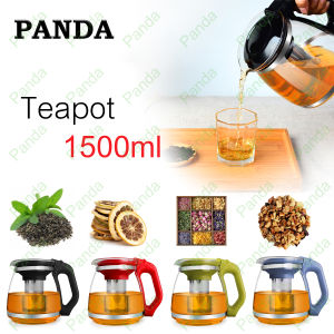 PANDA TEKO TAHAN PANAS gelas tabung air dingin botol kaca borosilikat tinggi teko kaca dapur rumah kapasitas besar 1500ML TEKO KACA teko 1500ml with Stainless steel Infuser & Lid Teapot 1500ml Borosilicate Glass With Stainless Steel Filter Glass Tea J