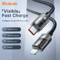 Mcdodo Auto Power Off Type-C to Lightning Transparent Data Cable For Lightning 36W 3A Charger Data USB C to For iPhone 8 /8 Plus/ X / XR / XS /XS Max /11/12/13/14 pro max Macbook IPad Pro iphone 14 pro max PD ISO 16 Cable. 