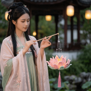 DYJKOUG lantern chinese灯笼 traditional 中秋节灯笼 3D Twisted Stick Lotus Flower Lantern Glowing Luminous Hanging Lamp Chinese Ancient Chic DIY Material Package with LED Mid-Autumn Festival