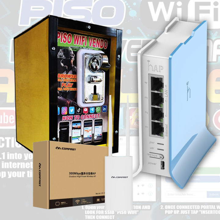 PISO WIFI VENDO MACHINE COMPLETE SET WITH COMFAST EW71 OUTDOOR ANTENNA ...