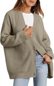 Caracilia  Womens Oversized Cardigan Sweater Long Sleeve Button Open Knit Sweater  2025  Autumn Fashion Clothing