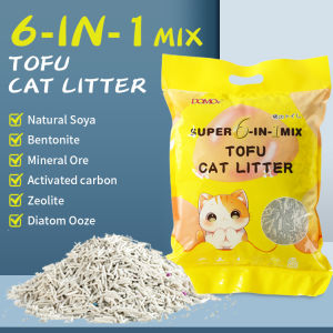 【New Launch Promo】Mix 6-in-1 Tofu Cat Litter DOMO+Natrual Cat Litter 2MM Ultral-thin Supper Odour Control Flushable Cat Litter 6L