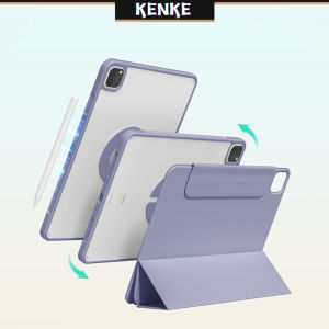 KENKE new iPad case 3-in-1 removable transparent acrylic case No pen tray for ipad 2024 Air 13 inch pro 11 inch 2024 pro 12.9 Air 4th gen Air 5th gen 2022 ipad air 11 inch 360° rotating magnetic suction horizontal and vertical height support brackets