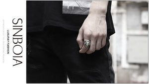 Sinboia Domineering Lion Head Silver Ring For Men