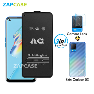 Oppo A54 4G PAKET 3in1 Tempered Glass Anti Glare Free Camera Lens dan Skin Carbon