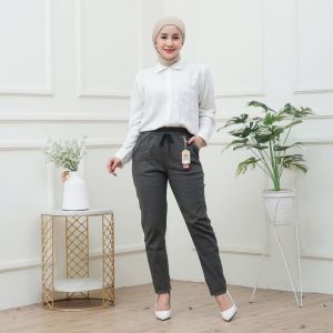 CELANA PANJANG WANITA BAHAN MELAR PINGGANG KARET ELASTIS TALI PENGENCANG