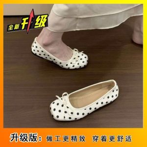 Free Shipping Flat Shallow-Toe Soft-Soled Versatile WomenS Shoes 2026 Spring New Style GirlS Style Polka Dot Bow Shoes For Women