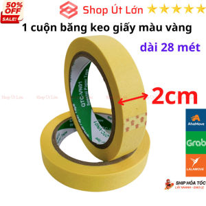 1 Cuộn băng keo giấy màu vàng rộng 2cm dài 28 mét lõi giấy 3mm - Shop Út Lớn