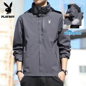Playboy Mens Spring Autumn Water Proof Hooded Jacket Pure Color Thin Outdoor Jacket Sports Mountaineering Jacket Men mens windproof and waterproof outdoor windbreaker jacket for men