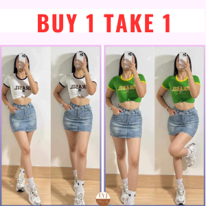 BUY 1 GET 1 (2PCS) Merissa Brasil Cotton Spandex Crop Top Womenswear Short Sleeve Crew Neck Lady Comfortable Top Casual Basic