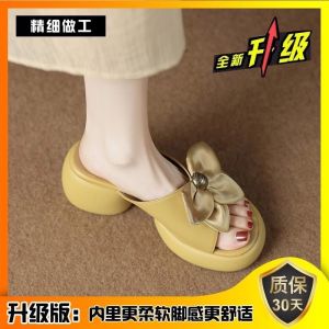 [Free Shipping] New Spring/Summer Womens Sandals with Round Toe Bowknot Chunky High Heel Thick Sole Retro Style Suitable for Outdoor Wear
