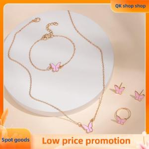 ✨QK shop✨ 5PCS Fashion Butterfly Pendants Necklace Earrings Ring Bracelet Sets For Women Jewelry Set Bridal Wedding Jewelry Gift