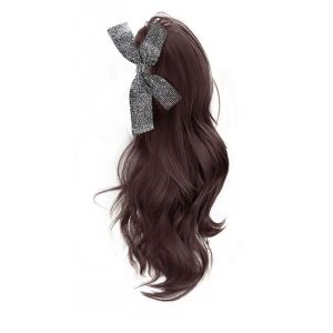 JON09 Rhinestone Black Bow Ponytail Wig Korean Style Synthetic Long Wavy Curly Ponytail Elegant Natural Pony Tail Hairpiece Girls