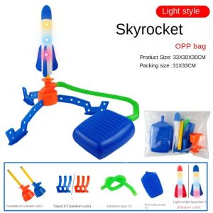 NCUMBE 1 Set Outdoor Gift Air Rocket Launcher Parent Child Interaction Flashing Light Sports Toys Adjustable Foot Pedal Launcher Pressed Rocket Launchers Soaring Rocket Foot Pump Launcher Toys