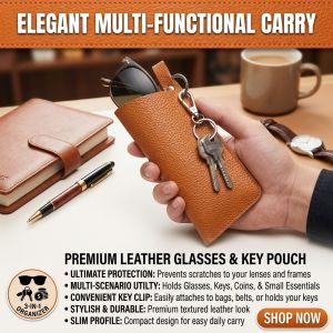 Portable Glasses Pouch Leather Glasses Case Keychain Glasses Holder Durable Eyewear Storage Bag